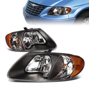 01-07 Dodge Grand Caravan Chrysler Town & Country Voyager Headlights - Black Housig Amber Corner