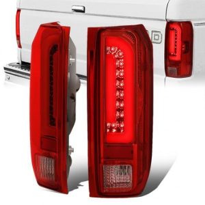 90-97 Ford F150 F250 F350 Bronco LED Bar Rear Brake Tail Lights - Red Housing