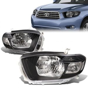 08-10 Toyota Highlander Headlights - Black Housing Clear Corner