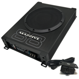 BOOM88 - 8" 200 Watts RMS Hideaway Under Seat Powered Subwoofer, Clip LED, Bass Boost, 180o Phase Shift