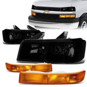 03-20 Chevy Express GMC Savana 1500 2500 3500 Headlights+Amber Bumper Lamps