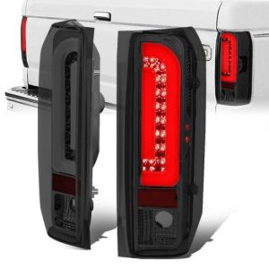 90-97 Ford F150 F250 F350 Bronco LED Bar Rear Brake Tail Lights - Smoked Housing