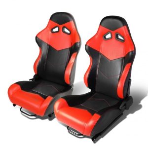 Racing Seats - Reclinable - Arrow Design - PVC Leather - Pair