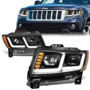 11-13 Jeep Grand Cherokee LED DRL+Turn Signal Projector Headlights - Black