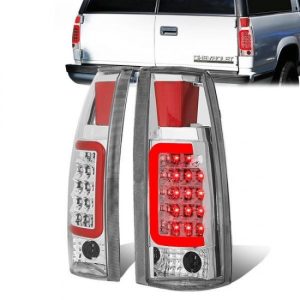 88-00 Chevy Silverado C10 C/K 1500 2500 3500 Suburban Red C-Bar LED Tail Lights - Chrome