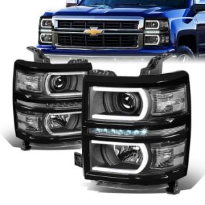 14-15 Chevy Silverado 1500 LED DRL Projector Headlights - Black Housing Clear Corner