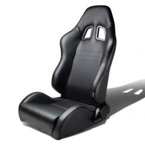 Left / Driver Side Reclinable Carbon Fiber Pattern PVC Leather Racing Seat w/Universal Slider