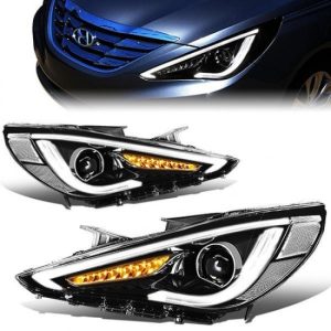 11-14 Hyundai Sonata LED Sequential Turn Signal Projector Headlights - Black Housing
