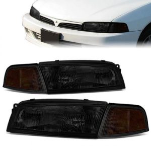 97-01 Mitsubishi Mirage Sedan Headlights - Smoked Housing Amber Corner
