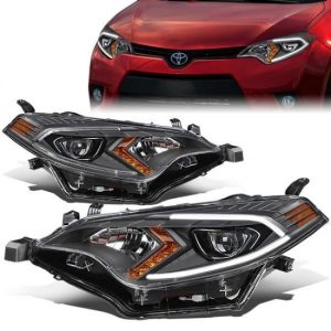14-16 Toyota Corolla LED DRL Projector Headlights - Black Housing Amber Corner