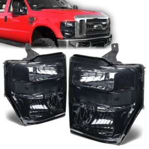 08-10 Ford F250 F350 F450 F550 Super Duty Headlights - Smoked Housing Clear Corner