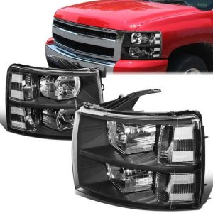 07-14 Chevy Silverado 1500 2500 3500 HD Headlights - Black Housing Clear Corner