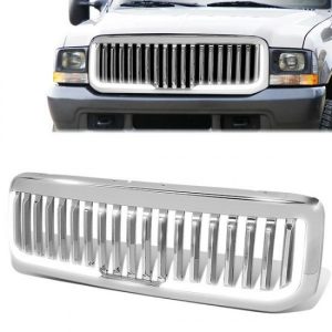 99-04 Ford F250 F350 F450 F550 Super Duty Front Bumper Grille+LED Bar - Vertical Fence Style