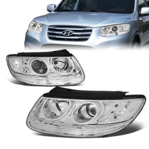 07-12 Hyundai Santa Fe Projector Headlights - Chrome Housing Clear Corner