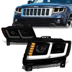 11-13 Jeep Grand Cherokee LED DRL+Turn Signal Projector Headlights - Smoked