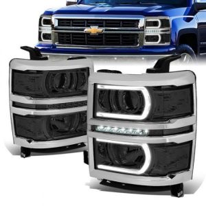 14-15 Chevy Silverado 1500 LED DRL Projector Headlights - Smoked Housing Clear Corner