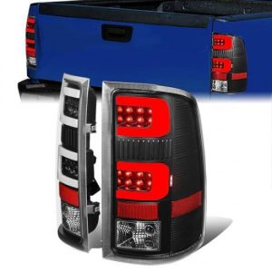 07-14 GMC Sierra 1500 2500HD 3500HD Dual LED C-Bar Rear Brake Tail Lights - Black