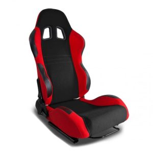 Left / Driver Side Reclinable Fabric Cloth+Leather Racing Seat w/Universal Slider Red/Black