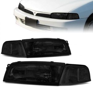 97-01 Mitsubishi Mirage Sedan Headlights - Smoked Housing Clear Corner