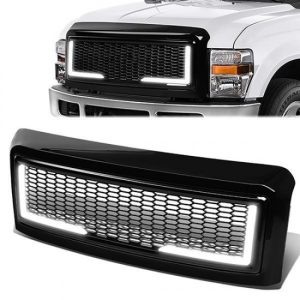 08-10 Ford F250 F350 F450 F550 Super Duty LED DRL Front Grille - Badgeless Honeycomb Mesh