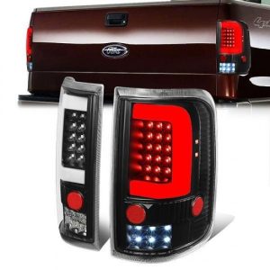 04-08 Ford F150 Lobo LED C-Bar Rear Brake Tail Lights - Black Housing