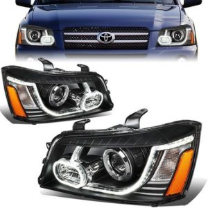 01-07 Toyota Highlander LED DRL Projector Headlights - Black Housing Amber Corner