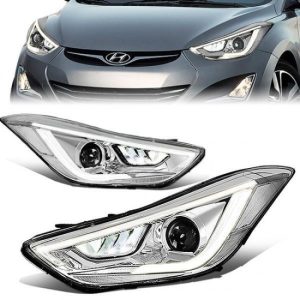 11-13 Hyundai Elantra Sedan LED DRL+Turn Signal Projector Headlights - Chrome Housing
