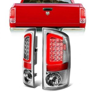 07-09 Dodge Ram 1500 2500 3500 Red C-Bar LED Rear Brake Tail Lights - Chrome