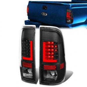 97-07 Ford F250 F350 F450 F550 Super Duty Red L-Bar LED Rear Brake Tail Lights - Black