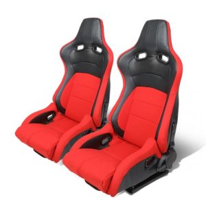 Racing Seats - Reclinable - Leather High Head - Carbon Fiber Design - Pair