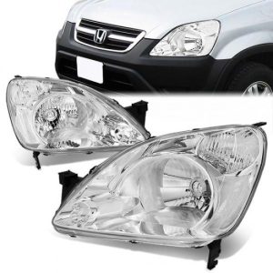 02-04 Honda CR-V CRV Headlights - Chrome Housing Clear Corner