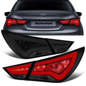 11-14 Hyundai Sonata LED Bar Rear Brake Tail Lights - Inner+Outer Lamps - Smoked Lens