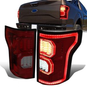 15-17 Ford F150 Tron Style LED Rear Brake Tail Lights - Red Tint Housing