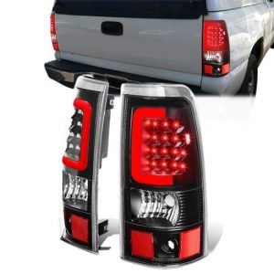 03-07 Chevy Silverado GMC Sierra 1500 2500 3500 HD Red C-Bar LED Tail Lights - Black