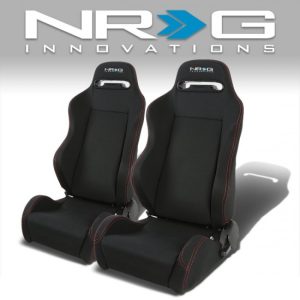 NRG Innovations - Pair Type-R Woven Upholstery Cloth Racing Seat w/Slider - RS-TR-LG-BK