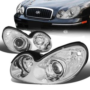 02-05 Hyundai Sonata Projector Headlights - Chrome Housing Clear Corner