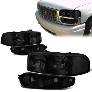 01-07 GMC Sierra Yukon XL 1500 Denali Headlights+Bumper Lamp - Tinted Housing Clear Corner