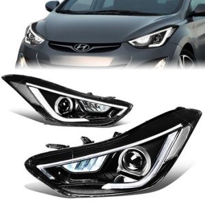 11-13 Hyundai Elantra Sedan LED DRL+Turn Signal Projector Headlights - Black Housing