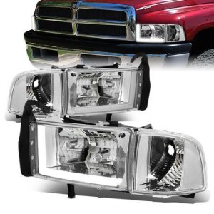 94-02 Dodge Ram 1500 2500 3500 LED DRL Headlights - Chrome Housing Clear Corner