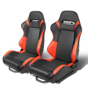 Racing Seats - Reclinable - Vertical Stitch - PVC Leather - Pair