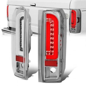 90-97 Ford F150 F250 F350 Bronco LED Bar Rear Brake Tail Lights - Chrome Housing