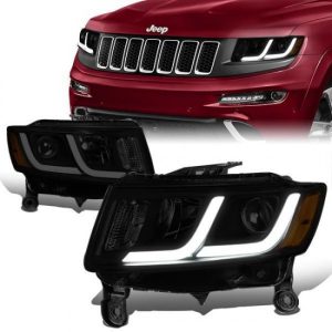 14-16 Jeep Grand Cherokee LED DRL Projector Headlights - Smoked Housing Amber Corner