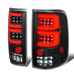 04-08 Ford F150 Lobo Dual Red C-Bar LED Rear Brake Tail Lights - Black Housing
