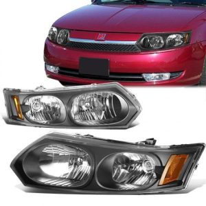 03-07 Saturn Ion Sedan Headlights - Black Housing Amber Corner