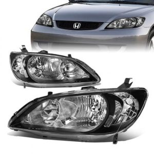 04-05 Honda Civic Sedan/Coupe Headlights - Black Housing Clear Corner