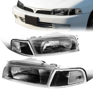 97-01 Mitsubishi Mirage Sedan Headlights - Black Housing Clear Corner