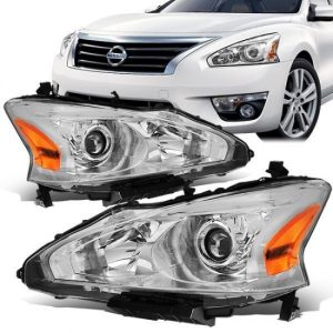 13-15 Nissan Altima Sedan Projector Headlights - Chrome Housing Amber Corner