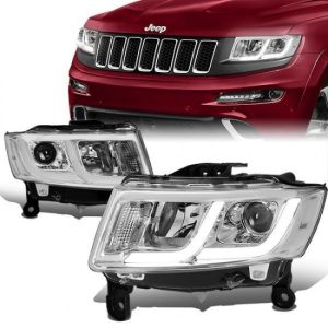 14-16 Jeep Grand Cherokee LED DRL Projector Headlights - Chrome Housing Clear Corner