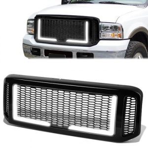 05-07 Ford F250 F350 F450 F550 Super Duty Front Grille+LED Bar - Honeycomb Mesh - Black