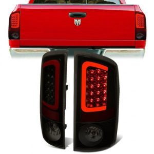 02-06 Dodge Ram 1500 2500 3500 Red C-Bar LED Rear Brake Tail Lights - Tinted